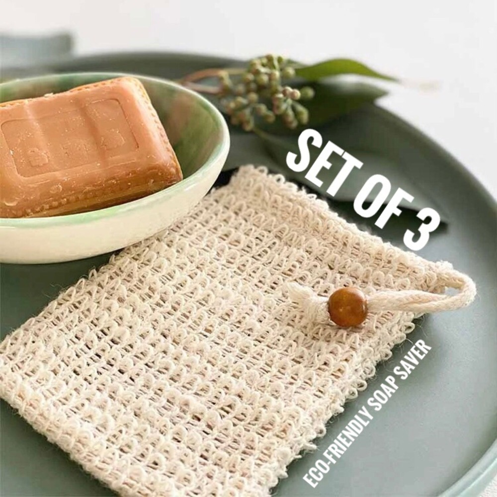 Set of 3 Eco friendly Sisal Soap Saver Pouch